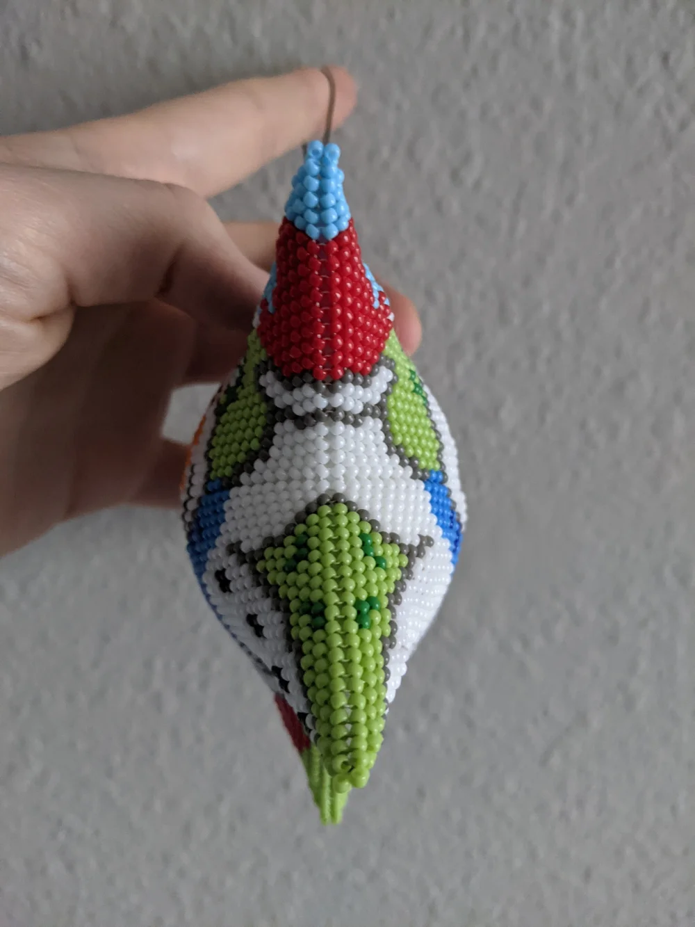 Handmade Blue Star Snowman Ornament with Red Hat